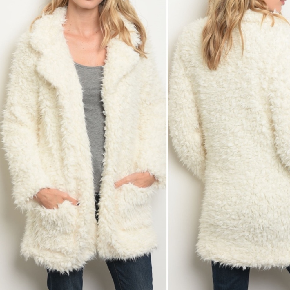 1 LEFT! Faux Shaggy Open Front coat - Picture 2 of 8